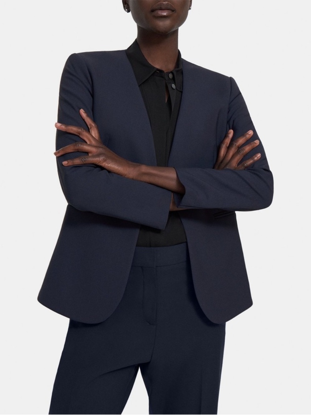 Theory Noture Navy Blue Stretch Wool Blend Open Front Blazer‎ Sz. 12